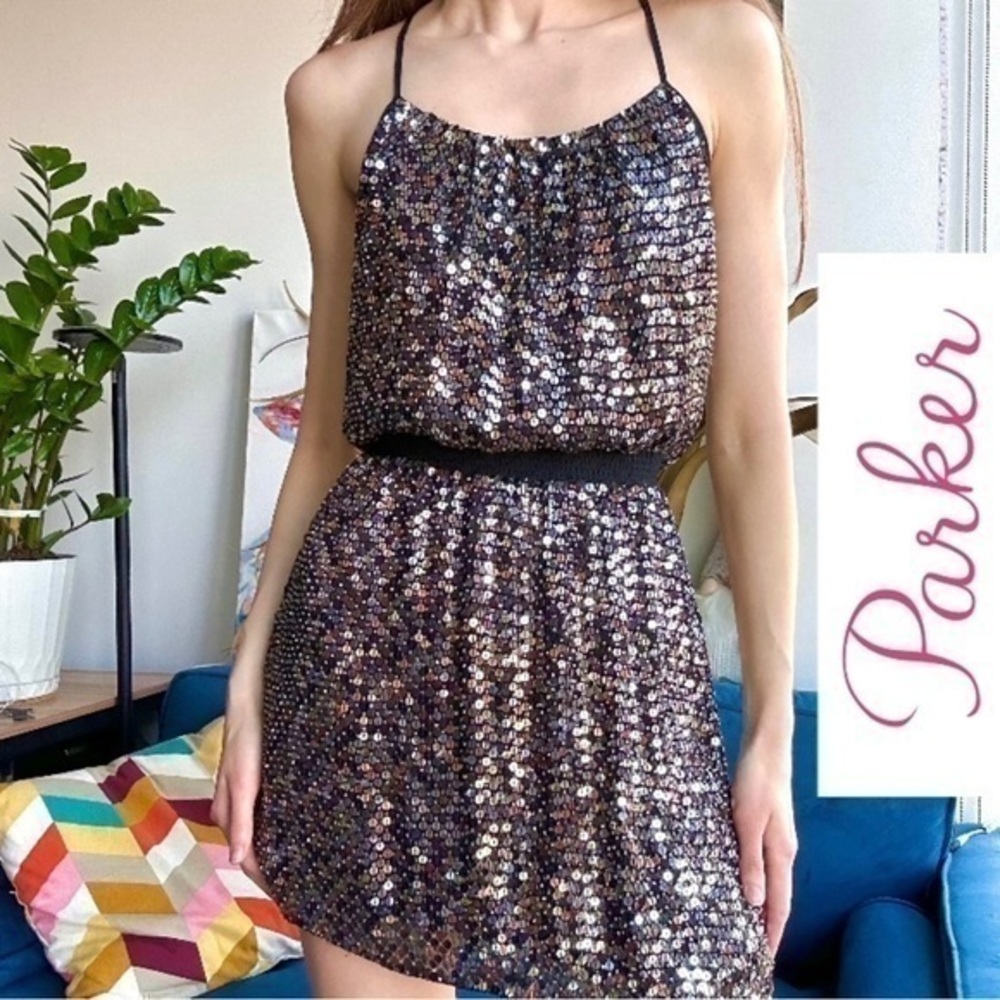 Parker 100% Silk Cooper Sequin Embellished Tank Mini Dress XS